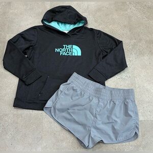Womens NORTH FACE/VICTORIA’S SECRET PINK Sweatshirt & Athletic Shorts, sz XXL